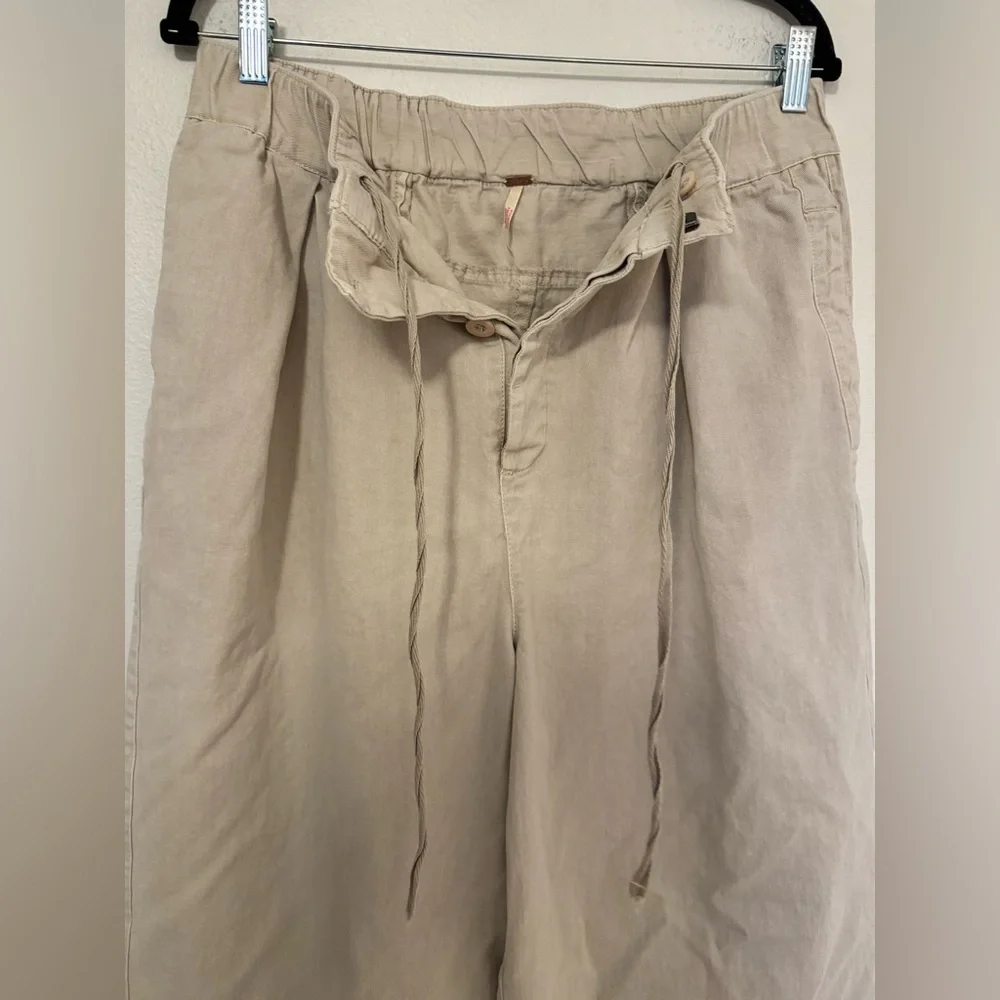 Free People After Love Cuff Pants Khaki Wide Leg Medium Oversized EUC